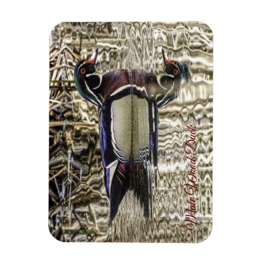 Mannelijke houten eenden zwemmen in vijver puzzel magneet (Verticaal)