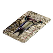 Mannelijke houten eenden zwemmen in vijver puzzel magneet (Linkerzijde)