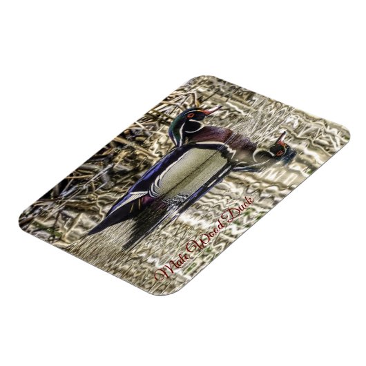 Mannelijke houten eenden zwemmen in vijver puzzel magneet (Linkerzijde)