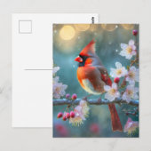 Mannelijke kardinaal in de Moonlight Cherry Blosso Briefkaart (Voorkant / Achterkant)