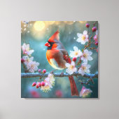 Mannelijke kardinaal in de Moonlight Cherry Blosso Canvas Afdruk (Voorkant)