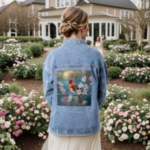 Mannelijke kardinaal in de Moonlight Cherry Blosso Denim Jacket