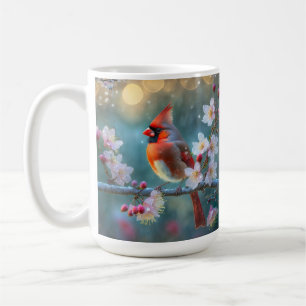 Mannelijke kardinaal in de Moonlight Cherry Blosso Koffiemok