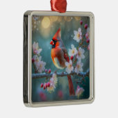 Mannelijke kardinaal in de Moonlight Cherry Blosso Metalen Ornament (Rechts)