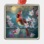 Mannelijke kardinaal in de Moonlight Cherry Blosso Metalen Ornament (Voorkant)