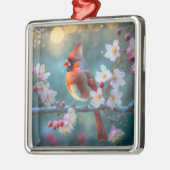 Mannelijke kardinaal in de Moonlight Cherry Blosso Metalen Ornament (Links)
