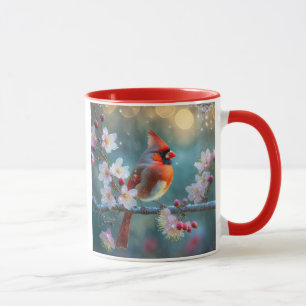 Mannelijke kardinaal in de Moonlight Cherry Blosso Mok