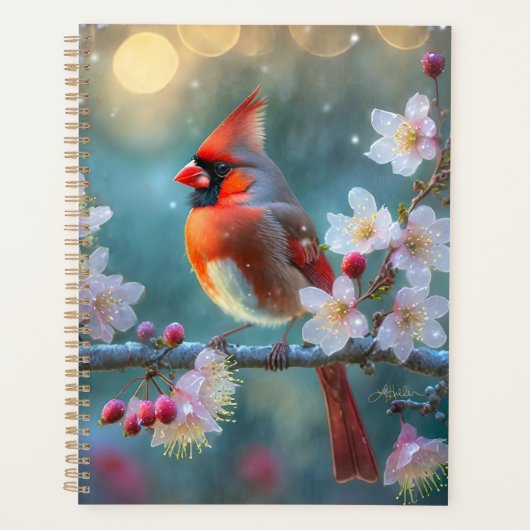 Mannelijke kardinaal in de Moonlight Cherry Blosso Planner (Voorkant)
