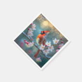Mannelijke kardinaal in de Moonlight Cherry Blosso Servet (Hoek)