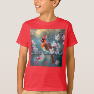 Mannelijke kardinaal in de Moonlight Cherry Blosso T-shirt