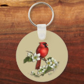 Mannelijke kardinaal op Dogwood Sleutelhanger (Voorkant)