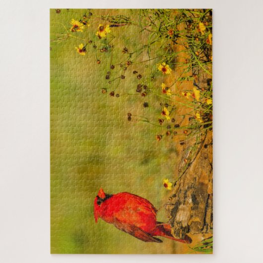 Mannelijke kardinaal op log legpuzzel (Verticaal)