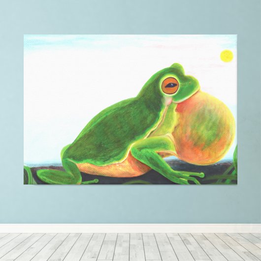 Mannelijke kikker zingt een lied om een partner aa canvas afdruk (Insitu (Houten vloer))