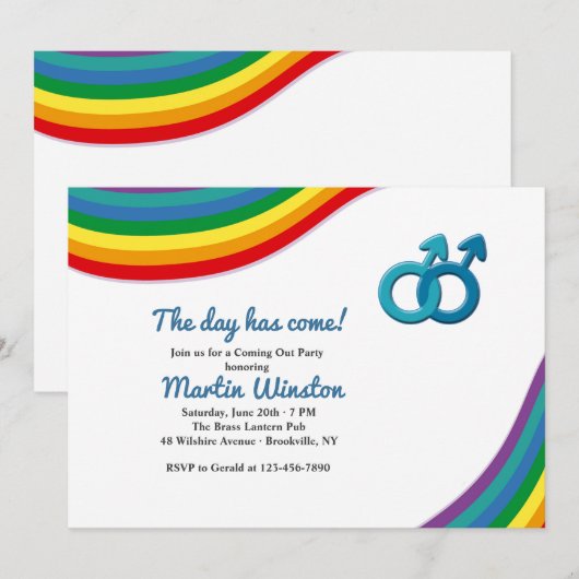 Mannelijke komt uit de Kast Uitnodiging (Voorkant / Achterkant)