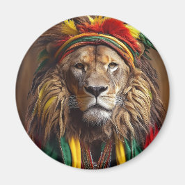 Mannelijke leeuw gekleed in rastafariaanse outfit magneet