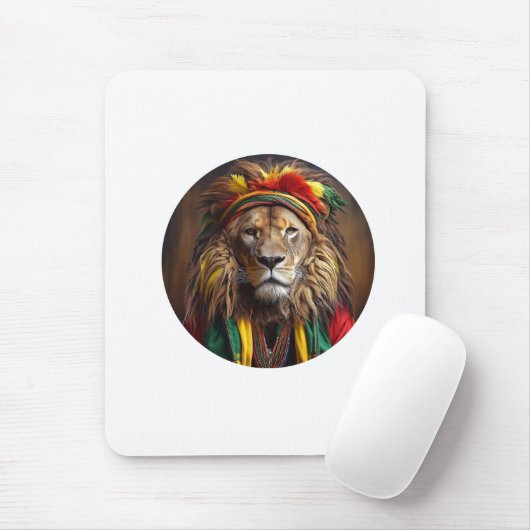 Mannelijke leeuw gekleed in rastafariaanse outfit muismat (Met muis)
