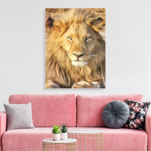 MANNELIJKE LEEUW GESTREKT CANVAS PRINT (Insitu (Woonkamer))