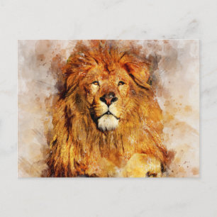 Mannelijke leeuw met grote manen Waterverf portret Briefkaart