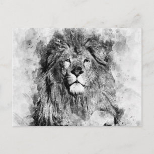 Mannelijke Leeuw Zwart en Wit Aquarel Portret Briefkaart