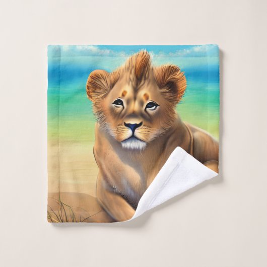 Mannelijke lionzak op strand bad handdoek (Wasdoekje)