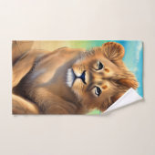 Mannelijke lionzak op strand bad handdoek (Handdoek)