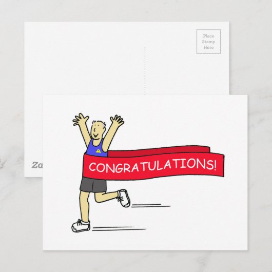 Mannelijke loper met felicitaties Banner. Briefkaart (Voorkant / Achterkant)