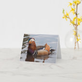 Mannelijke Mandarin Eend Notecard Kaart (Gele Bloem)