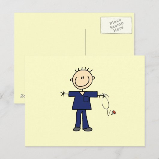 Mannelijke muis Afbeelding Verpleegster - Blauw Briefkaart (Voorkant / Achterkant)