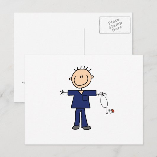 Mannelijke muis Afbeelding Verpleegster - Blauw Briefkaart (Voorkant / Achterkant)