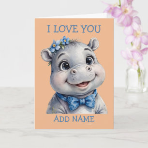 Mannelijke Nijlpaard: Baby Dier Pastel Strik Liefd Kaart