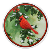 Mannelijke Noordelijke Kardinaal en Holly Keramische Knop (Voorkant)