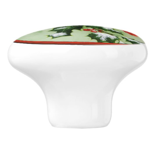 Mannelijke Noordelijke Kardinaal en Holly Keramische Knop (Zijkant)