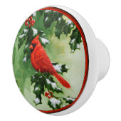 Mannelijke Noordelijke Kardinaal en Holly Keramische Knop (Rechts)