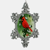 Mannelijke Noordelijke Kardinaal en Holly Tin Sneeuwvlok Ornament (Links)