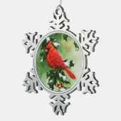 Mannelijke Noordelijke Kardinaal en Holly Tin Sneeuwvlok Ornament (Rechts)
