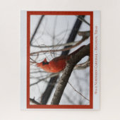 Mannelijke noordelijke kardinaal; vogellover legpuzzel (Verticaal)