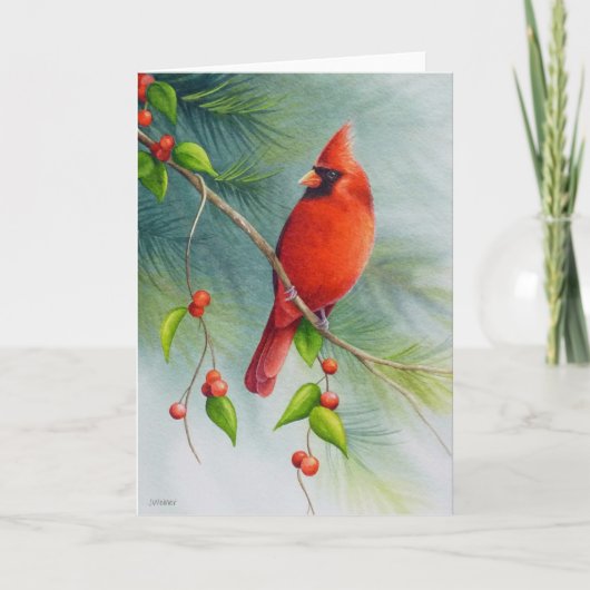 Mannelijke Noordelijke Kardinaalvogel Aquarel Kuns Kaart (Voorkant)