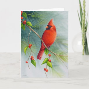 Mannelijke Noordelijke Kardinaalvogel Aquarel Kuns Kaart