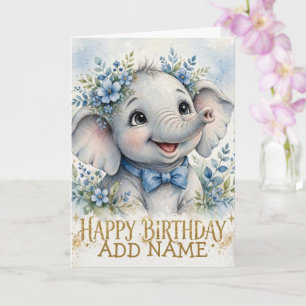 Mannelijke olifantenkalf: Baby Dier Pastel boog Ve Kaart