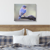 Mannelijke oostelijke blauwvogel in de regen canvas afdruk (Insitu (Slaapkamer))