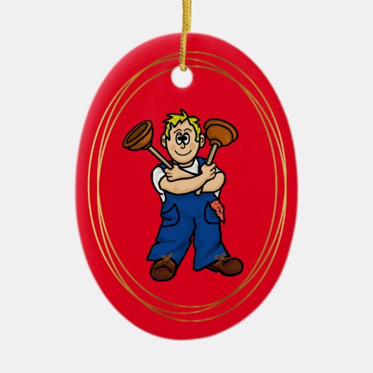Mannelijke Plumber Persoonlijke kerstversiering Keramisch Ornament (Voorkant)
