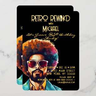 Mannelijke Retro Rewind 50ste Verjaardagsfeest Folie Uitnodiging