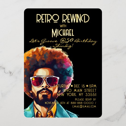 Mannelijke rewind 50e verjaardag Shindig Party Folie Uitnodiging (Voorkant)