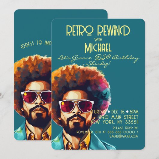 Mannelijke rewind 50e verjaardag Shindig Party Kaart (Voorkant / Achterkant)