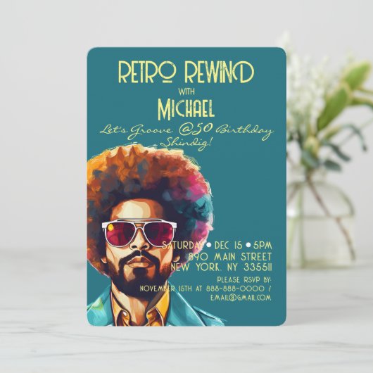 Mannelijke rewind 50e verjaardag Shindig Party Kaart (Staand voorkant)