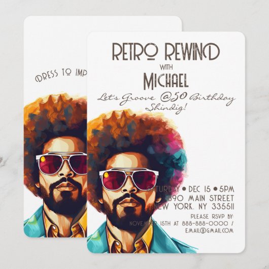 Mannelijke rewind 50e verjaardag Shindig Party Kaart (Voorkant / Achterkant)