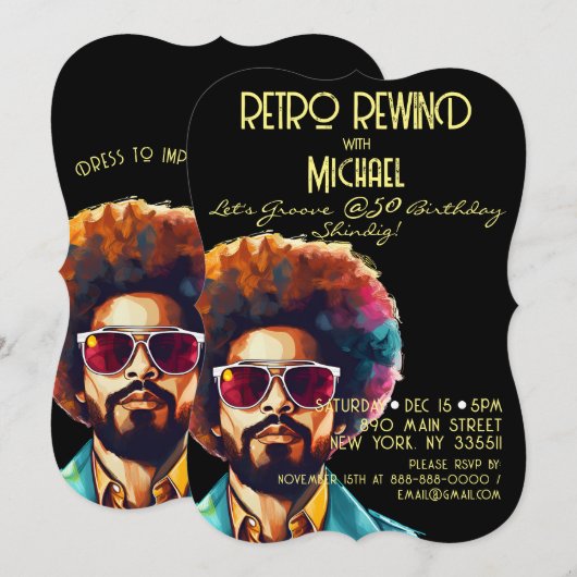 Mannelijke rewind 50e verjaardag Shindig Party Kaart (Voorkant / Achterkant)