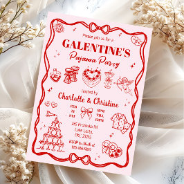 Mannelijke Rood Coquette Galentine's Pyjamaparty Kaart