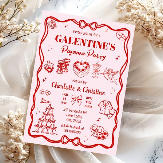 Mannelijke Rood Coquette Galentine's Pyjamaparty Kaart