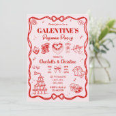 Mannelijke Rood Coquette Galentine's Pyjamaparty Kaart (Staand voorkant)